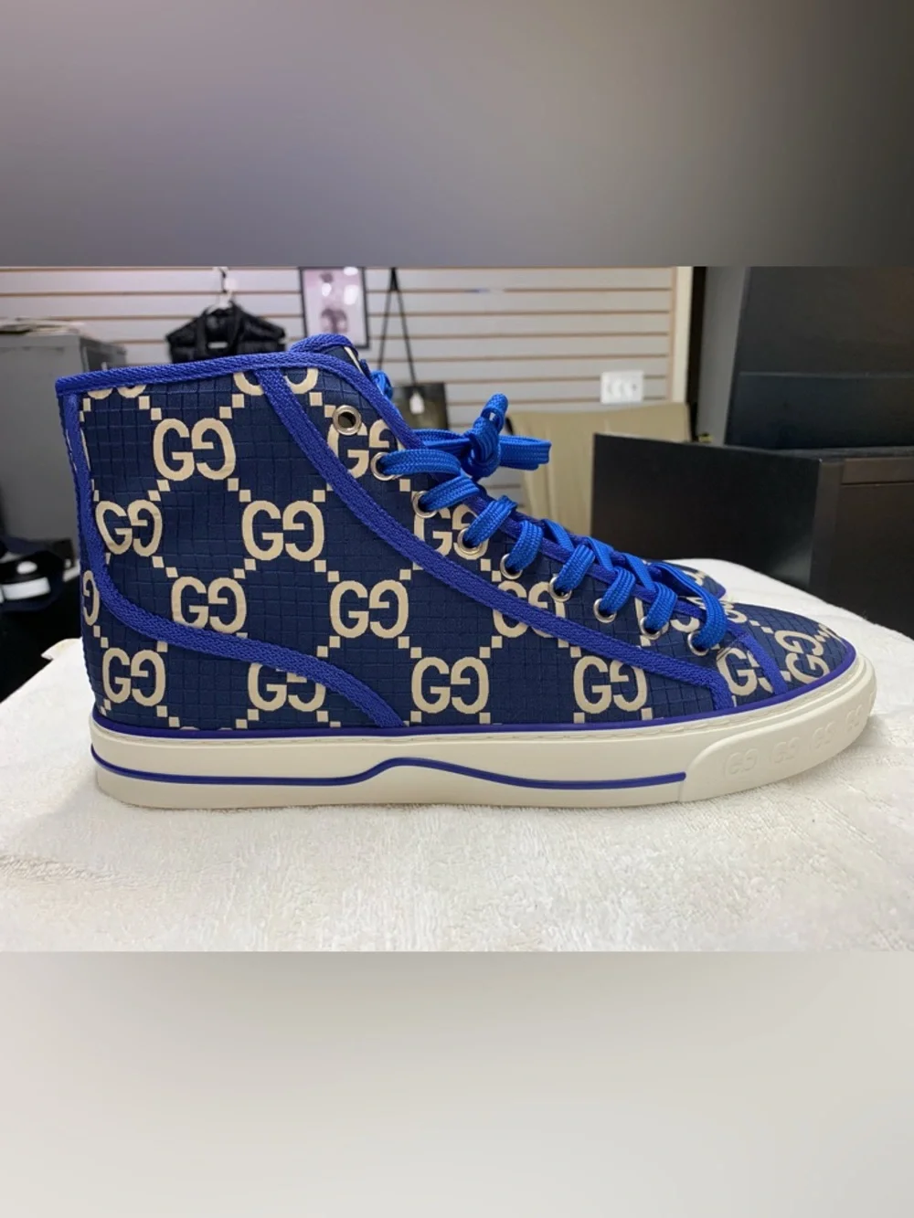 Gucci GG Tennis 1977 Blue High Top Sneakers Shoes
